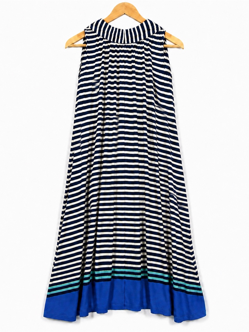 Max Edition NWT M Navy Striped Halter Swing Dress Knee Length High Low nautical - Picture 2 of 6